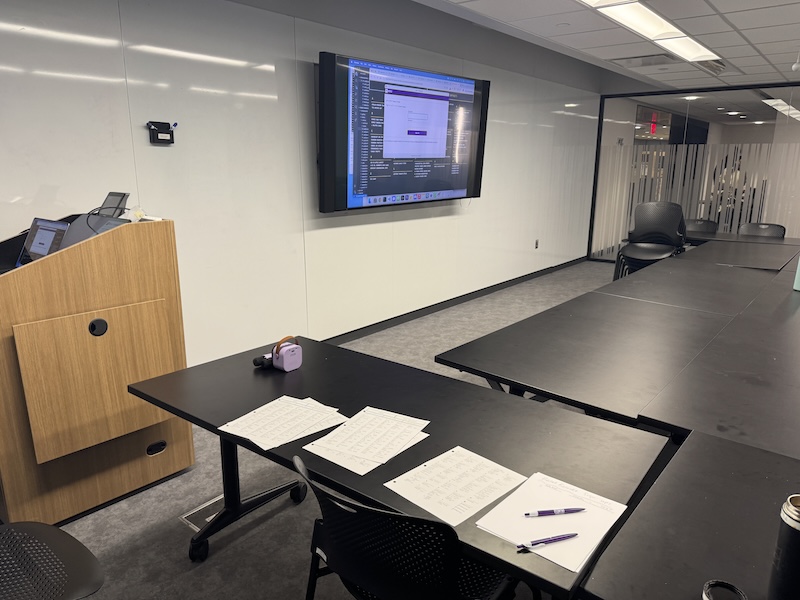 photo of an empty classroom in nyu where we're preparing our catalogs and system to host a robot karaoke session for tech unlimited