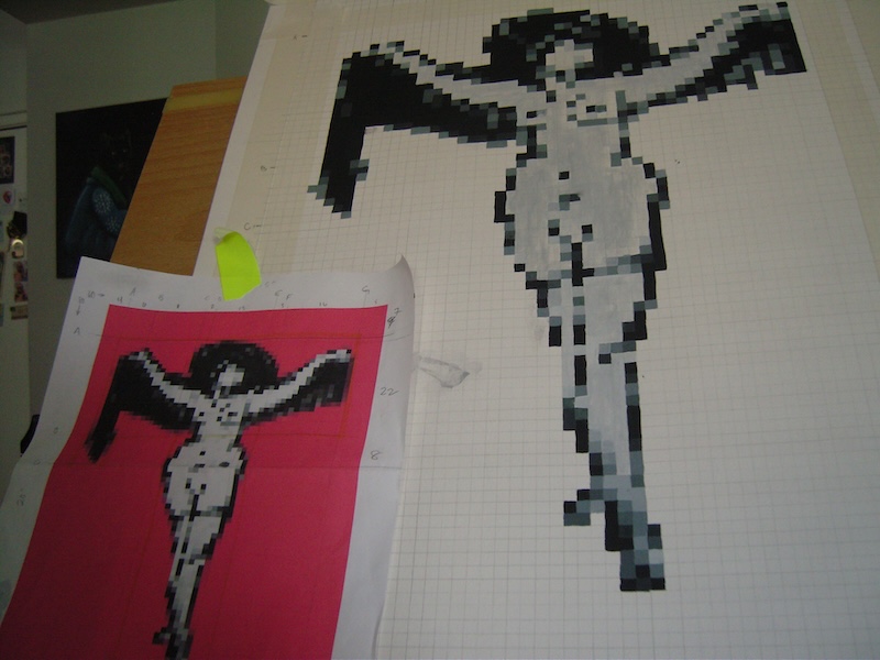 photo of the painting with all of the grayscale nude done and you can see the pencil grid