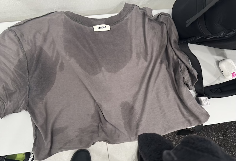 gym photo of my sweaty short post-workout that kind of looks like a rorschach test