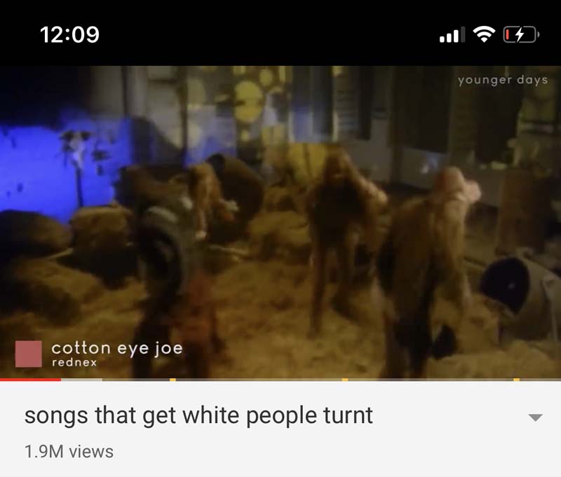 youtube screenshot of a music compilation called "songs that get white people turnt"